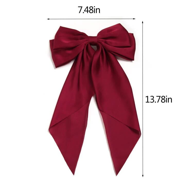 Women Big Bow Barrettes Girl's Satin Hairclips Long Ribbon Hair Pins Accessories For Party (Burgundy)