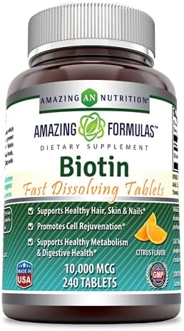 Amazing Formulas Biotin Supplement 10000 mcg (Non-GMO, Gluten Free) - Supports Healthy Hair, Skin & Nails - Promotes Cell Rejuvenation (Fast Dissolve Tablets, 240 Count (Citrus))