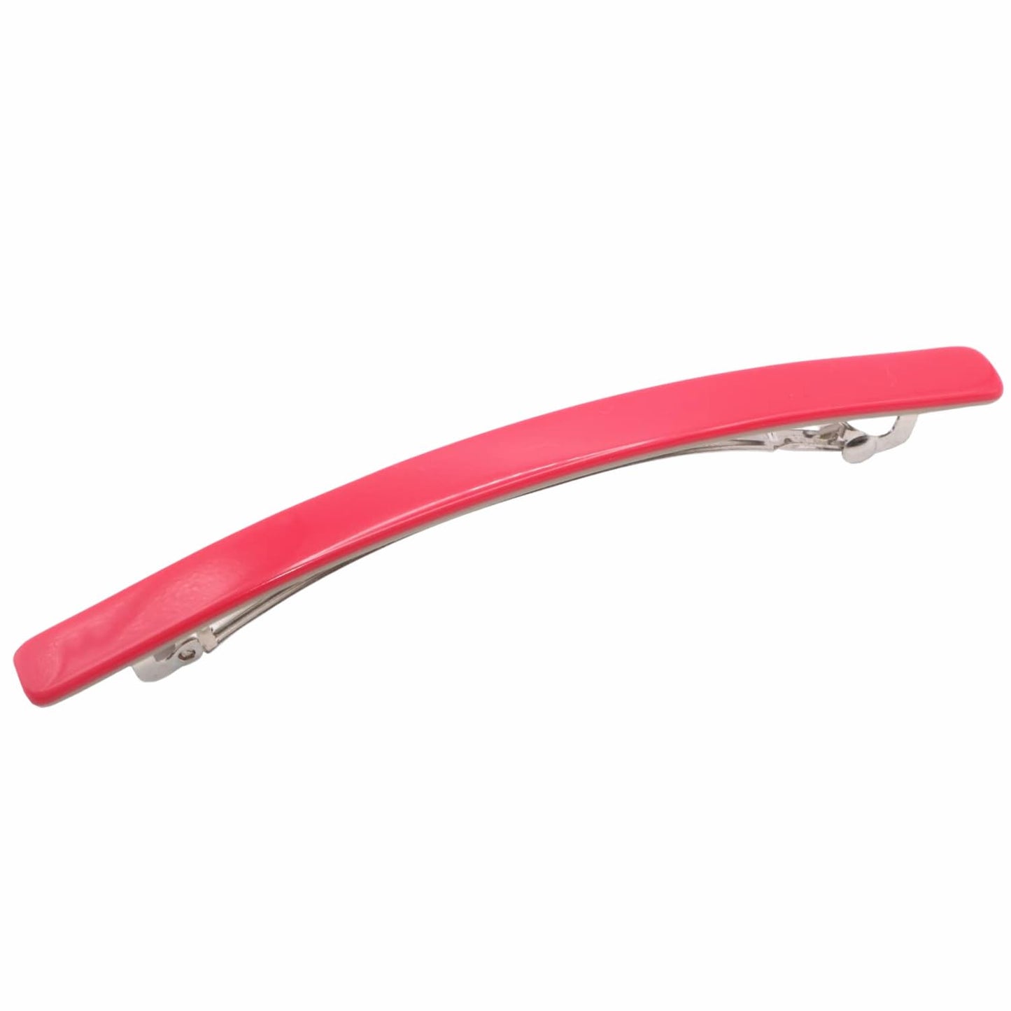 French Amie Long and Thin Rose Pink Large 4” Handmade Celluloid Automatic Sleek Hair Clip Barrette for Women and Girls (Rose Pink)