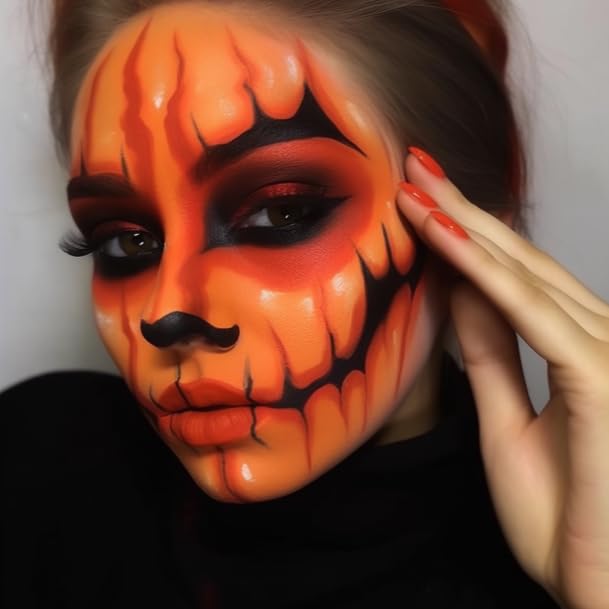 Black Red Orange Face Body Paint + 3PC Sponge + Brush, Colored Eye Black for Baseball Softball Sport Games, Face Painting Kit for Halloween Makeup, Pumpkin Cosplay, Costume, SFX Makeup, Theme Parties