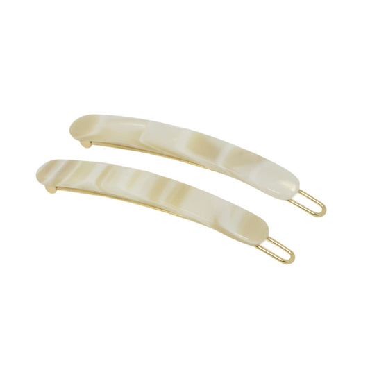 French Amie Rounded Oblong Small 2.5" Cellulose Set of 2 French Hair Clips Tige Boule Handmade Girls Side Slide-in Hair Barrette Clip (Cream Ivory)