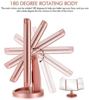 Trifold Makeup Mirror Vanity Mirror with Lights,1X 2X 3X Magnification,Touch Screen,180 Adjustable Rotation,Portable Travel Bathroom Cosmetic Mirror