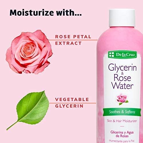 De La Cruz Rose Water and Glycerin for Face - Rosewater Facial Toner and Moisturizer for Skin and Hair 8 fl oz (236 mL) - 5 Bottles