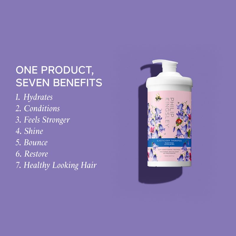 Elasticizer Therapies Bluebell Woods Deep-Conditioning Treatment Hair Mask Repair for Dry Damaged Curly Hair Hydrate Condition Strengthen Reduce Frizz Add Bounce Shine, 33.8 fl oz (1000ml)