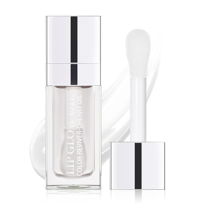 Plumping Lip Oil, Hydrating Gloss Tinted Lip Balm Transparent Lip Care, Big Brush Head Glitter Shine, Long Lasting Nourishing Non-sticky Fresh Texture(CLEAR)