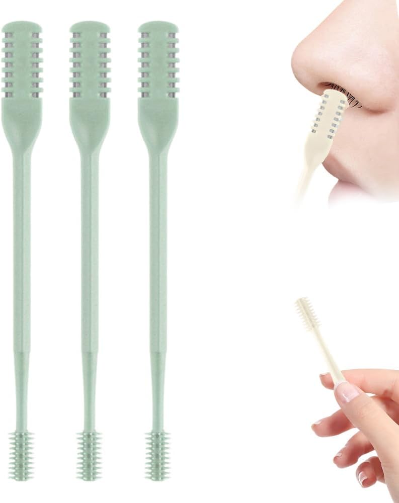2025 Upgraded Nasal Hair Cutter, 2-in-1 Professional Nostril Hair Remover Tool, Sharp & Safe Double Sided Knife, 360° Rotating Nose Hairs Removal Trimmer Travel Essentials (Green, 3PCS)