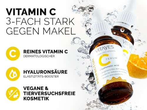 VITAYES Vitamin C Face Serum Anti Aging Serum with Hyaluronic Acid Skin Hydrating & Brightening for Dark Spots, Fine Lines and Wrinkles 1 Oz.