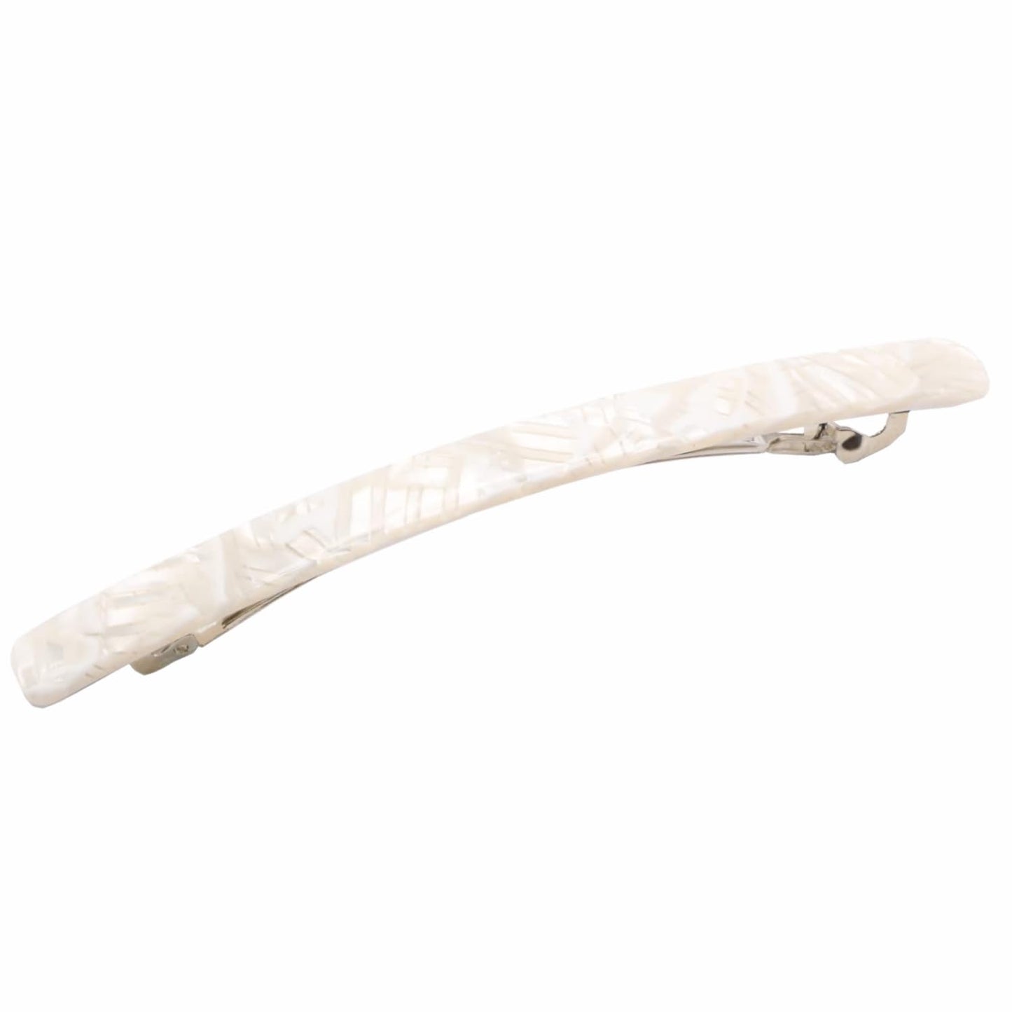 French Amie Long and Thin Frost White Large 4” Handmade Celluloid Automatic Hair Clip Barrette for Women and Girls (Frost White)