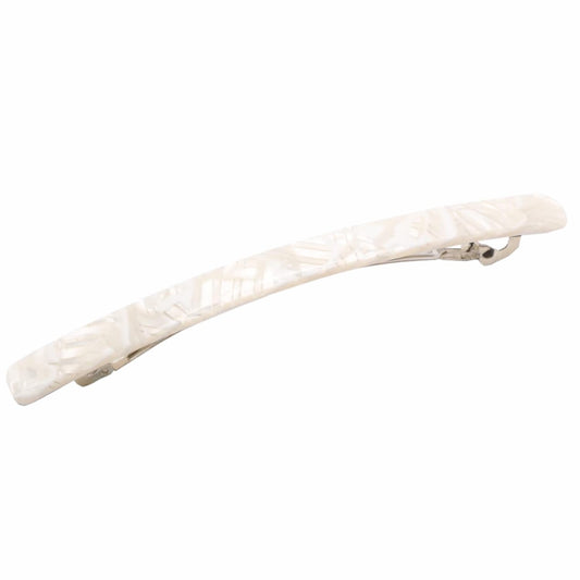 French Amie Long and Thin Frost White Large 4” Handmade Celluloid Automatic Hair Clip Barrette for Women and Girls (Frost White)