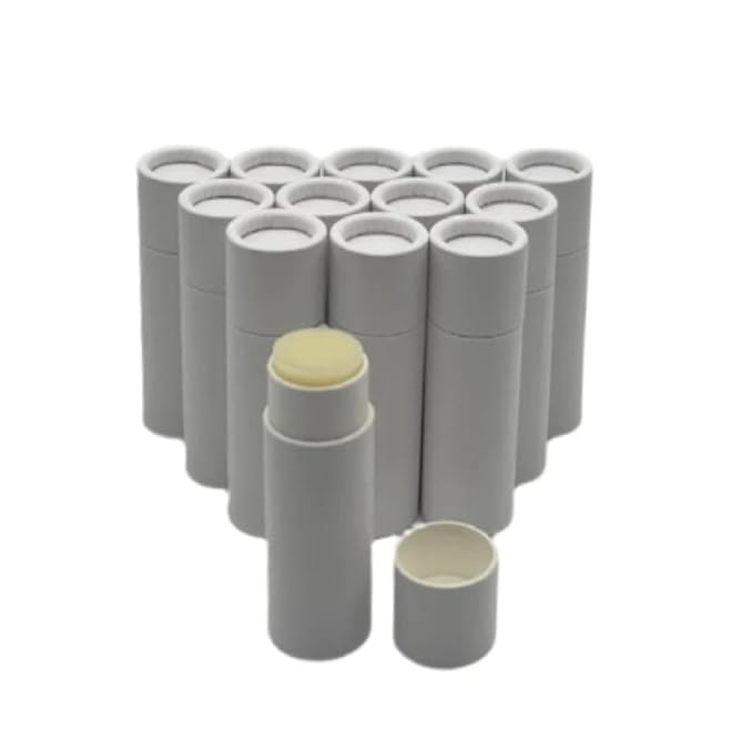 GreenWay 0.15oz / 4.25g Kraft Paperboard Lip Balm Tubes with Lids - 12 Pack Lip Gloss Tubes Refillable DIY Cosmetic Containers – Extra Thick Push-Up Bottom Lip Balm Containers - White