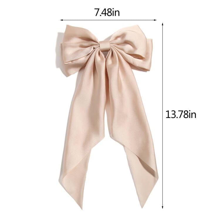 Big Bow Barrettes and Satin Hair Pins with Long Ribbon Tails - Party and Casual Hair Accessories for Women and Girls in Apricot
