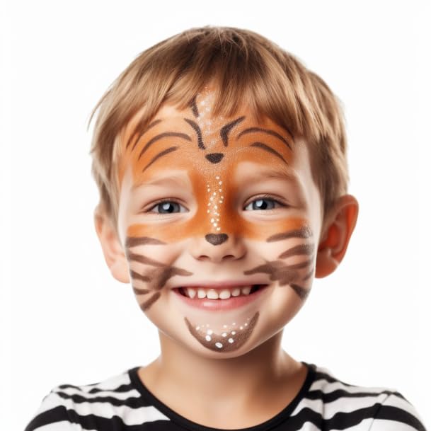 Black Brown Terracotta Face Paint + 3PC Sponge + Brush Body Paint Set, Colored Eye Black for Baseball Softball Sport Games, Werewolf, Deer Face Painting for Halloween, Cosplay, Costume, Theme Parties