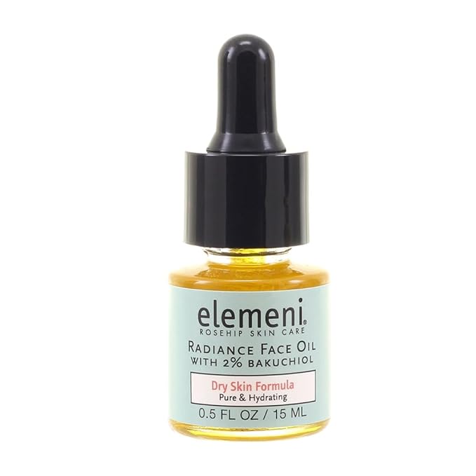 elemeni Radiance Face Oil Dry Complexion, 0.5 fl oz, Rosehip Seed Oil Refines Fine Lines & Wrinkles, Natural Source Retinoic Acid, Absorbs Easily, Bulgarian Rose & Neroli, Organic, Anti-Aging, Vegan