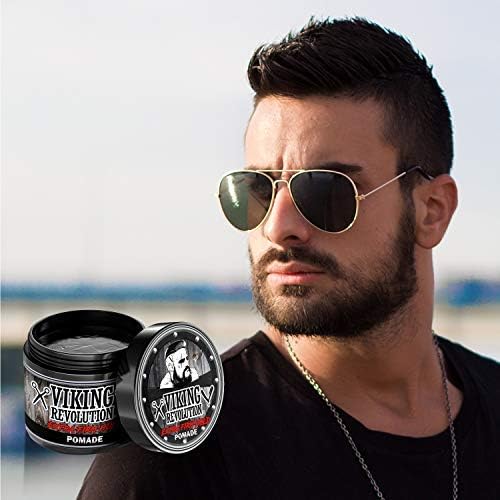 Viking Revolution Extreme Hold Pomade for Men – Style & Finish Your Hair - Extra Firm,Strong Hold & High Shine for Men’s Styling Support - Water Based Male Grooming Product is Easy to Wash Out, 4oz