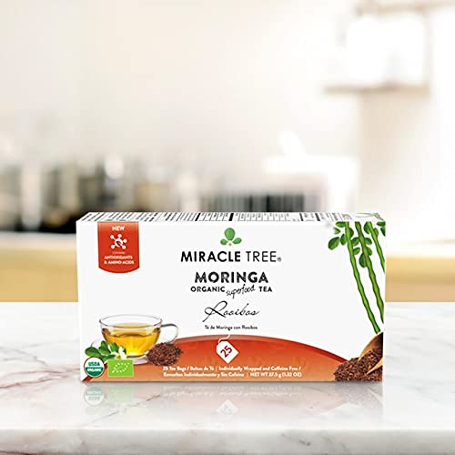 Miracle Tree - Organic Moringa Superfood Tea, 25 Individually Sealed Tea Bags, Rooibos (Keto, Detox, Energy & Immunity Booster, Vegan, Gluten-Free, Organic, Non-GMO, Caffeine-Free)