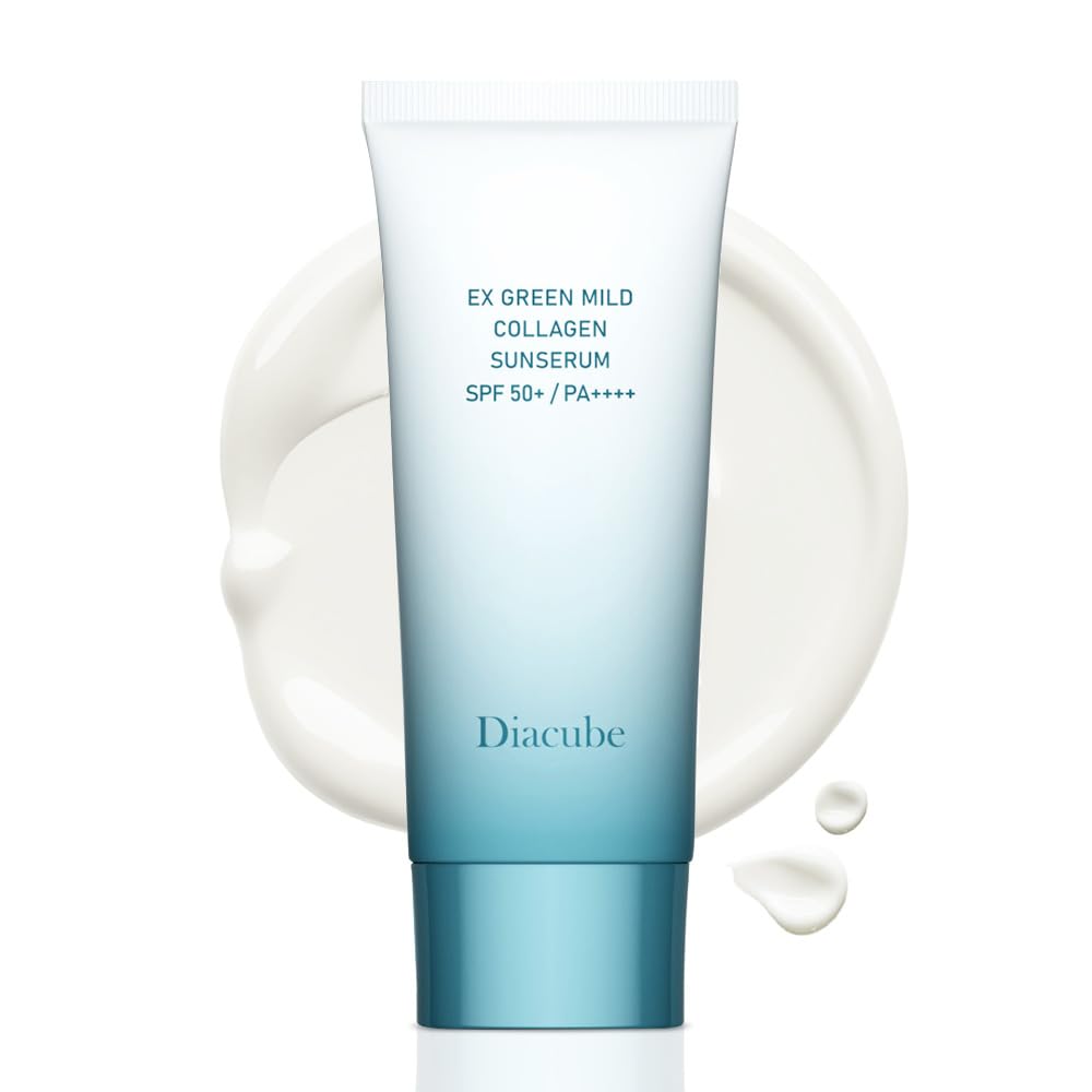 EX Green Mild Collagen Daily Sun Serum, 2.03 Fl Oz SPF 50+ PA++++ | No White Cast | Lightweight Sunscreen Moisturizer | Skin-Friendly, Safe, Clean Ingredients | Lotion-Like Texture | K-Beauty