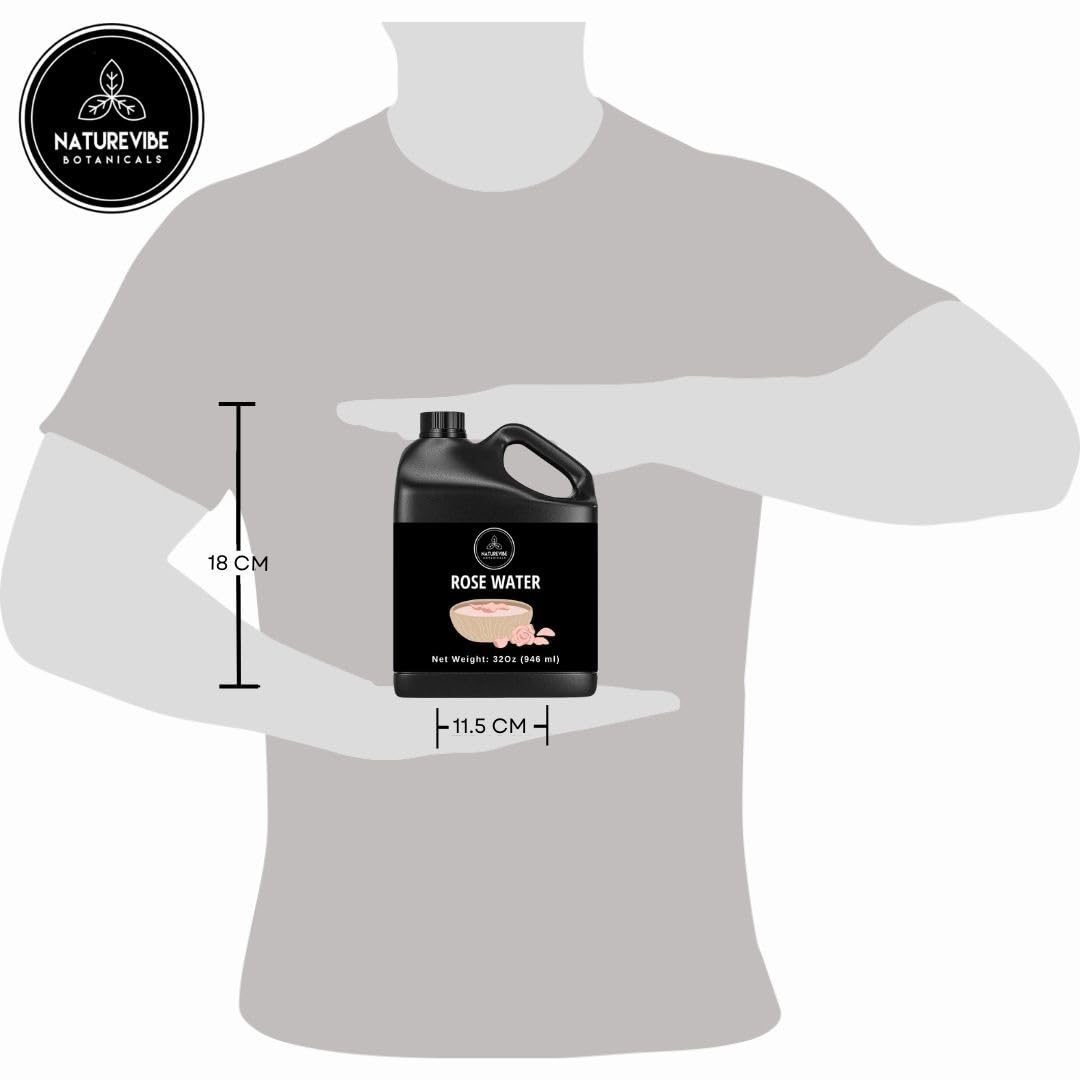 Naturevibe Botanicals Pure Rose Water Toner 32 oz Hydrating Facial Mist & Hair Spray | 100% Natural, Alcohol-Free Skin Care & Makeup Setting Spray