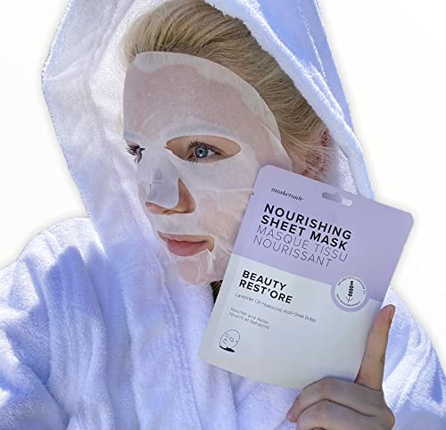 Beauty Restore Nourishing and Hydrating Lavender Face Mask with Hyaluronic Acid, Super Fruit Extracts, Allantoin & Adenosine, Cruelty Free, 5 Pack