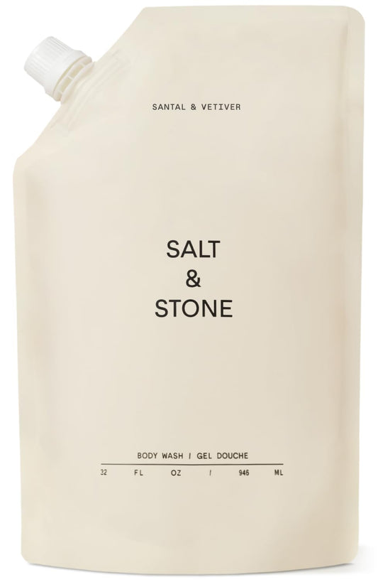 Salt & Stone Body Wash with Antioxidants for Deep Moisture | For Women & Men, Sulfate, Paraben, & Dye Free, Leaving Skin Soft and Hydrated | Santal & Vetiver 32 fl oz