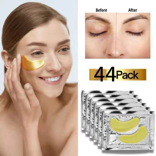 24K Gold Under Eye Patches (44 Pairs) – Collagen Masks for Dark Circles, Puffiness & Wrinkles – Skincare Treatment for Women