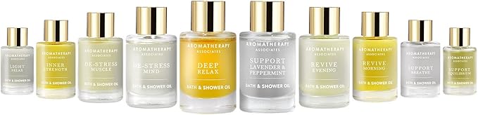 Aromatherapy Associates Essential Oil Blends for Dry Skin Oil & Body Oil for Men & Women, Luxury Shower Oil for Daily Aromatherapy Bath & Body Care, 10 Pack (0.30 fl oz Each), Decorative Gift Box