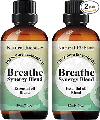 Natural Riches Breathe Essential Oil Blend Breathe Easy with Peppermint Eucalyptus Tea Tree Lemon Cardamom Pine Needle Essential Oils - 2 x 30 ml