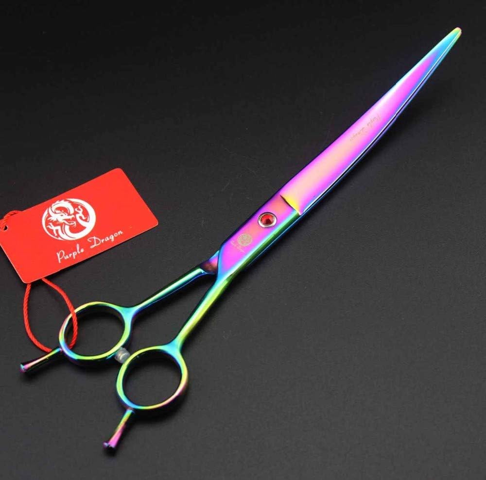 Purple Dragon 8.0 inch Dog Hair Cutting, Curved and Thinning Scissors Shear Pet Grooming Tool Kit