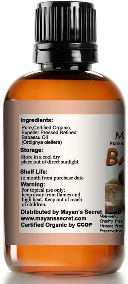 Mayan's Secret Babassu Oil Organic, 4oz - Carrier and Essential oils for Skin Care, Hair, Body Moisturizer for Face-Anti Aging