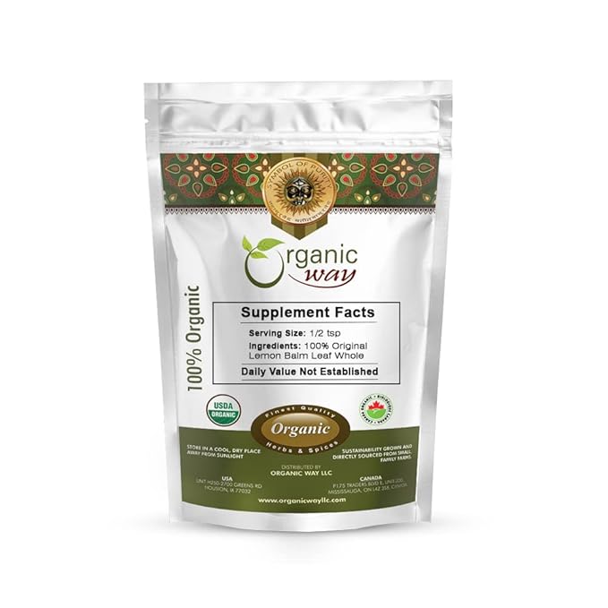 Organic Way Lemon Balm Leaf Whole (Melissa officinalis) - Herbal Tea | Organic & Kosher Certified | Vegan | Raw, Non GMO & Gluten Free | USDA Certified | Origin - Albania (1LBS / 16Oz)