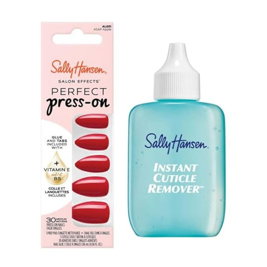 Sally Hansen Instant Cuticle Remover and Salon Effects ASAP Apple Press On Nails Kit, Nail Treatment and Manicure Set