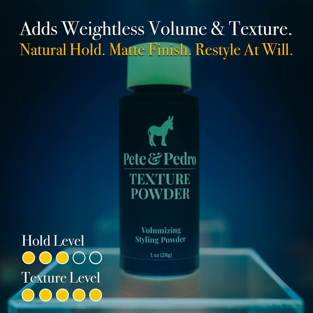 Pete & Pedro TEXTURE POWDER - Texturizing and Volumizing Styling Powder For Men & Women | Adds Mega Volume & Texture, Matte Finish, Root Lifting & Restyleable Hold | As Seen on Shark Tank, 0.5 oz.