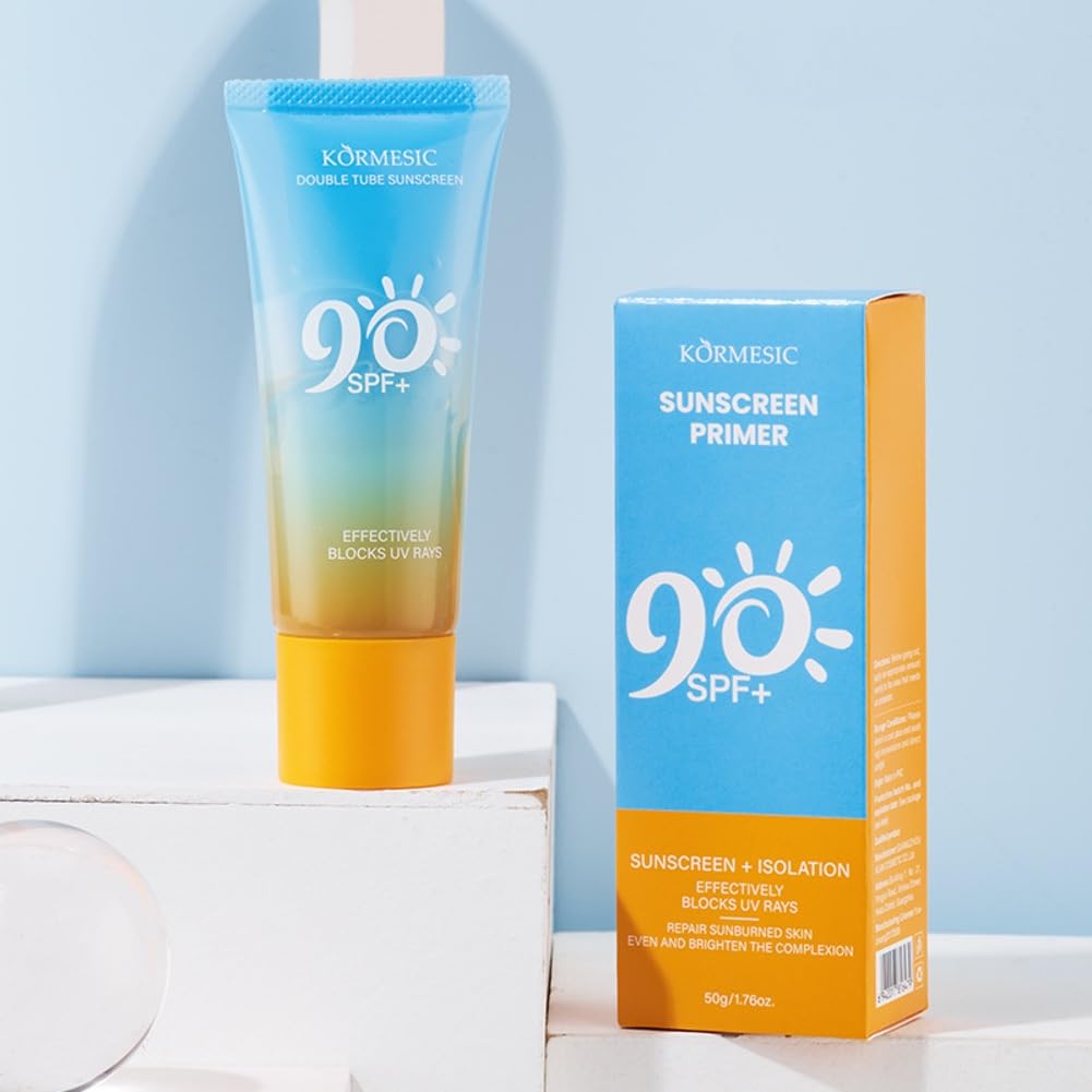 Double Tube Multi Effect Isolation and Sunscreen Lotion For Body & Face, Antioxidants Broad Spectrum Sunscreen SPF 90+, Natural Sunblock for Outdoor UVA/UVB Protection