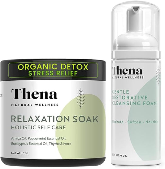 Thena Organic Relaxation Bath Soak and Organic Gentle Hydrating Face Foam Cleanser Bundle