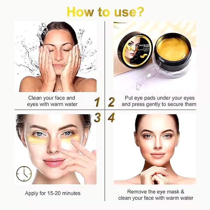 24K Gold Under Eye Mask, For Puffy Eyes and Dark Circles, Anti-Aging and Anti-Wrinke Treatments