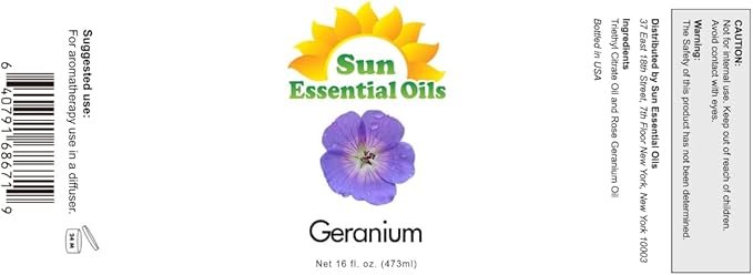 Sun Essential Oils Geranium Essential Oil 16oz - Aromatherapy Oil for Diffuser, and Stress Ease