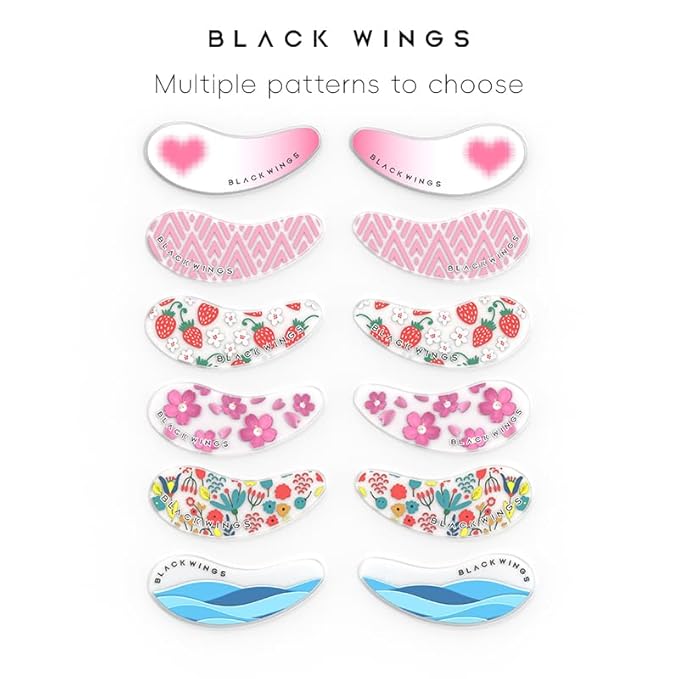 Black Wings 6 Pairs Silicone Eye Patches with Self-Adhesive Design - Cute Bear & Rabbit Inspired Eye Care Patches (strawberry 6 pairs)