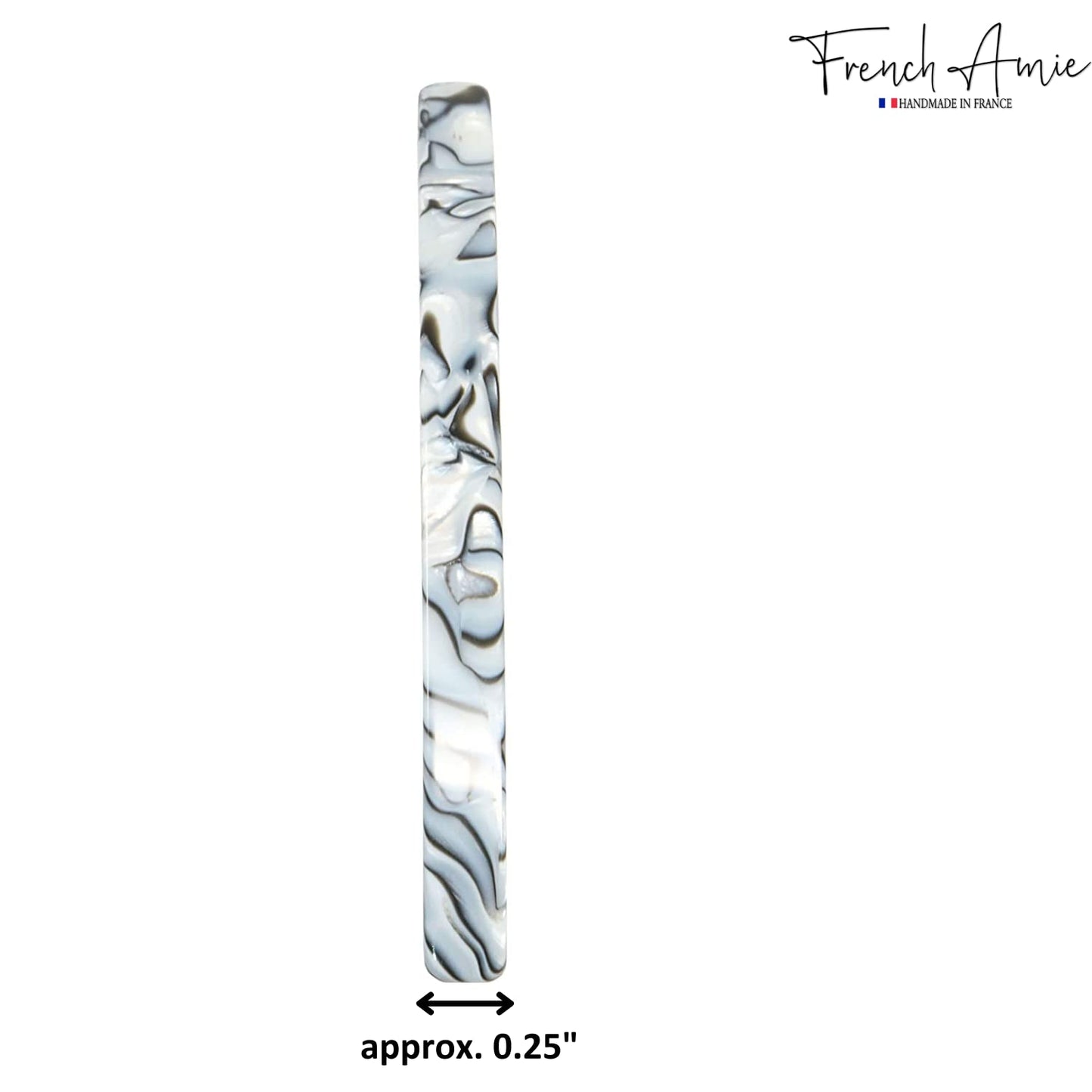 French Amie Long and Thin Large 4" Handmade Celluloid Hair Barrette Clip for Girls Automatic Strong Hold Hair Clips for Women No Slip Durable Paris Hair Accessories, Made in France (Gray Magma)