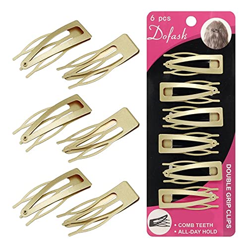 Dofash Double Grips 4.5CM/1.77 Inch Small Hair Clips Hair Barrettes Snap Clips Metal Accessories For Woman-6 Count (Gold)