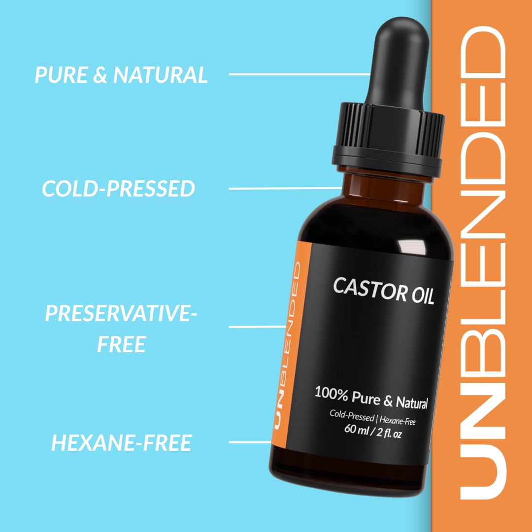 UNBLENDED Castor Oil 100% Pure, Cold-Pressed, Hexane-Free – Hair, Lashes, Brows & Skin – 60ml