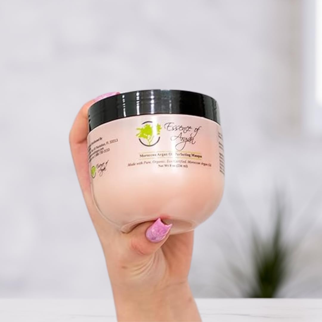 Essence Of Argan Renewing Deep Conditioning Hair Mask Infused with 100% Pure Moroccan Organic Argan Oil - Revitalizes Dry Damaged Hair- Hydrating Hair Mask - All Hair Types (236ml/8oz)