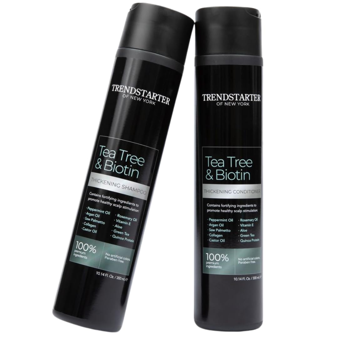 TRENDSTARTER - TEA TREE & BIOTIN THICKENING SHAMPOO & CONDITIONER Set (10.14Fl.Oz ea.) - Argan Oil, Peppermint Oil, Collagen, Quinoa, Aloe, Rosemary, Green Tea, and Saw Palmetto (DHT Blocker)
