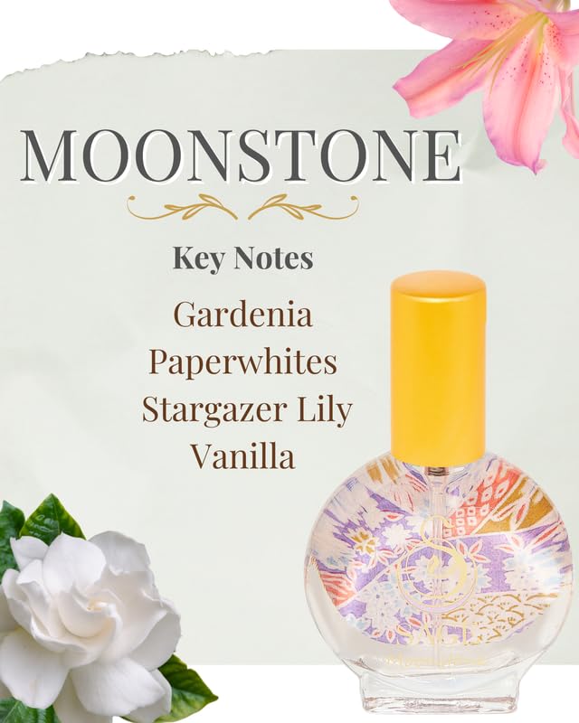 Moonstone Organic Mini Perfume Spray by Sage, Vegan & Cruelty-Free, Floral Scent, Gardenia, Paperwhites, Stargazer Lily - Made in USA, 1/2 oz Travel Size Perfume