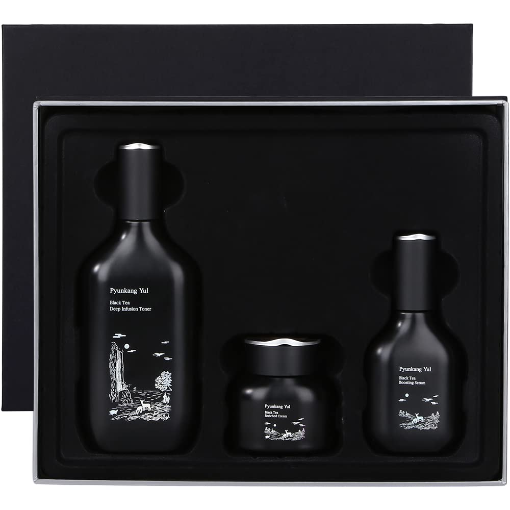 [PKY] Pyunkang Yul Black Tea Line Gift Box Set, Deep Nurishment for Anti-aging, Rich Moisture Toner, Revitalizing Serum & Condensed Nourishing Cream, Zero-Irritation, Korean Skincare (3-item set)