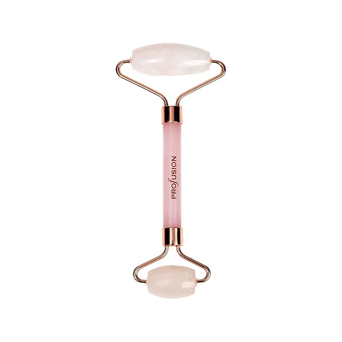 Profusion Cosmetics Rose Quartz Forever Facial Roller, Dual-Ended Stone Face Massager for Stress Relief, Remove Wrinkles, Dark Circles and Puffiness