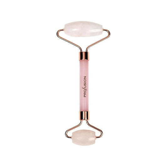 Profusion Cosmetics Rose Quartz Forever Facial Roller, Dual-Ended Stone Face Massager for Stress Relief, Remove Wrinkles, Dark Circles and Puffiness