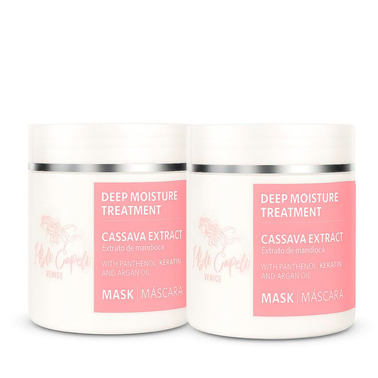 I Belli Capelli Venice Cassava Extract & Argan Oil Hair Mask - Anti-Frizz Keratin Hair Treatment for Dry Damaged Hair - Anti Breakage Hair Products for Women, Moisturizing, Repairing - 2x 17.6oz