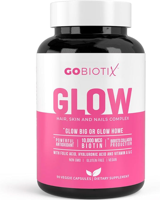 GoBiotix Hair Skin and Nails Vitamin Supplement - Biotin Pills with Hyaluronic Acid, Folate, Iron, Magnesium, and Zinc - Collagen Production, Hair Growth