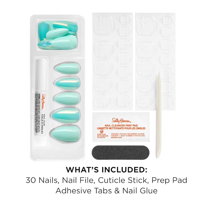 Sally Hansen Instant Cuticle Remover and Salon Effects Press-On Nails Kit with Aloe and Chamomile, 30 Designs