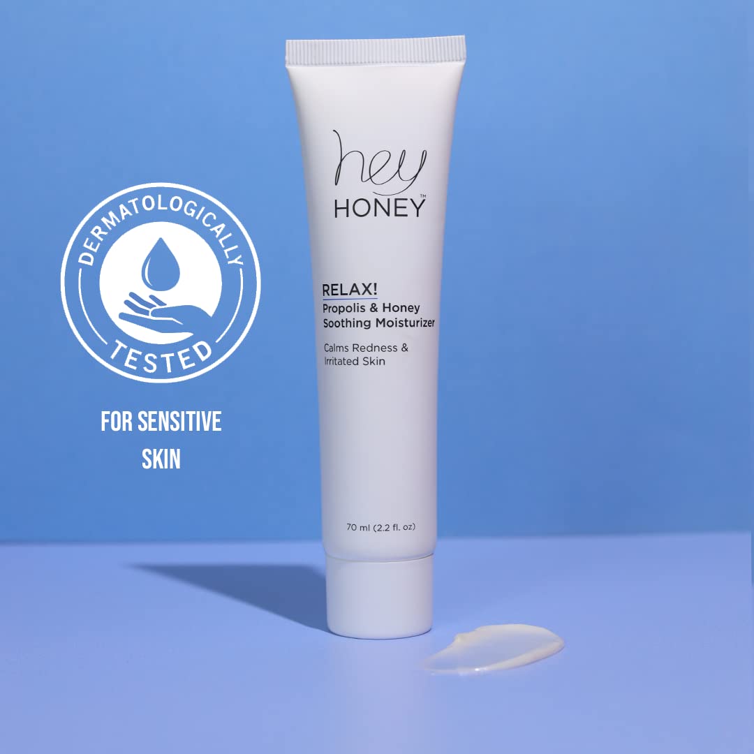 Hey Honey Skincare Relax - Rosacea Relief Cream for Sensitive Skin | Calming Face Moisturizer for Facial Redness & Irritation | Dermatologist Tested, Oil-Free with Honey & Propolis | 2.2 Oz