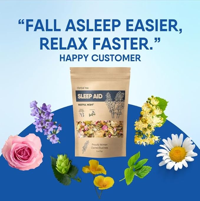 Sleep Aid Tea for Bedtime with Calming Lemon Balm, Relaxation Lavender, Linden Flowers, Chamomile, California Poppy, Passion Flowers, Verbena, Natural Herbal Organic Wellness Tea for Relaxation and Stress Relief, Sleepytime